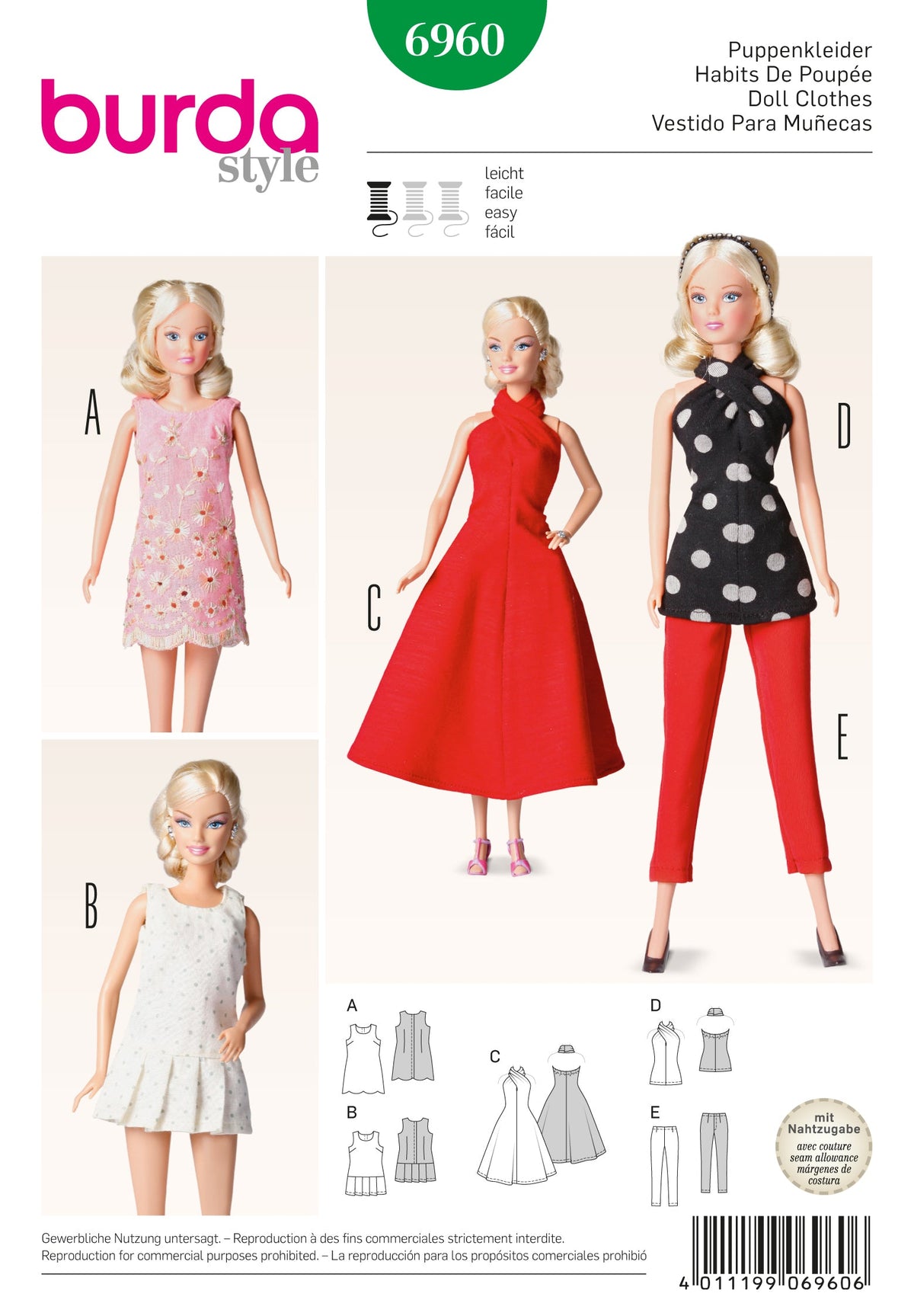 Burda Style Doll Clothes & Accessories Sewing Pattern Guide B6960