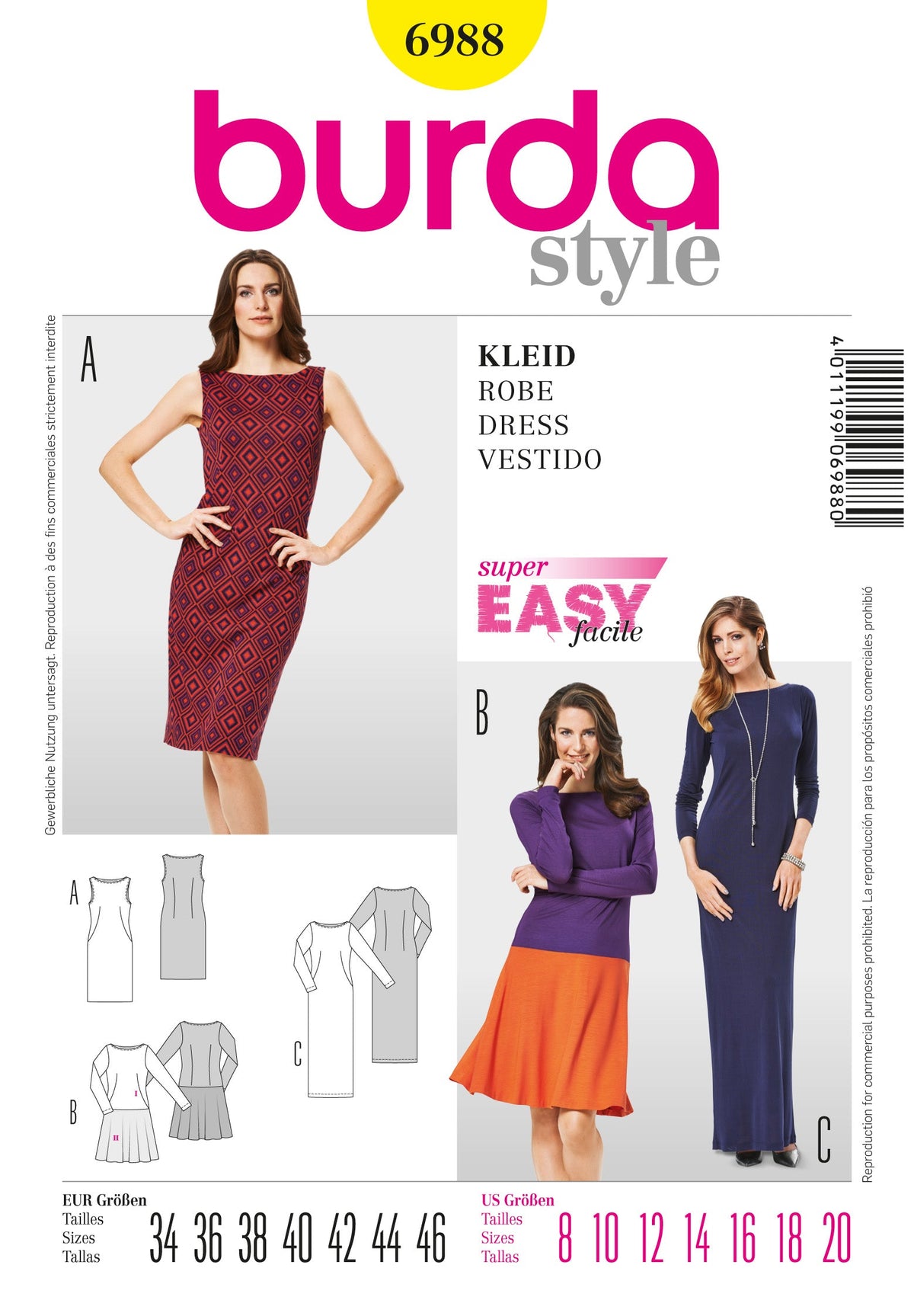 Burda Style Dress Sewing Pattern for Stylish Creations B6988