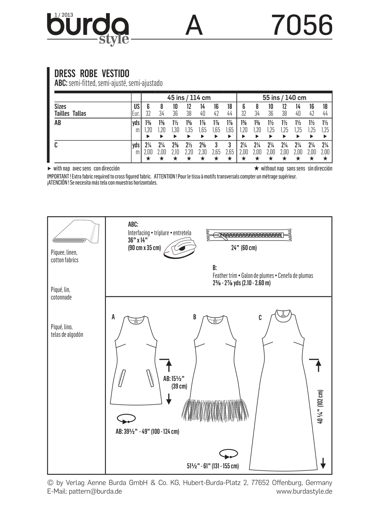 Burda Style Dress Design for Stylish Creations - Sewing Pattern B7056