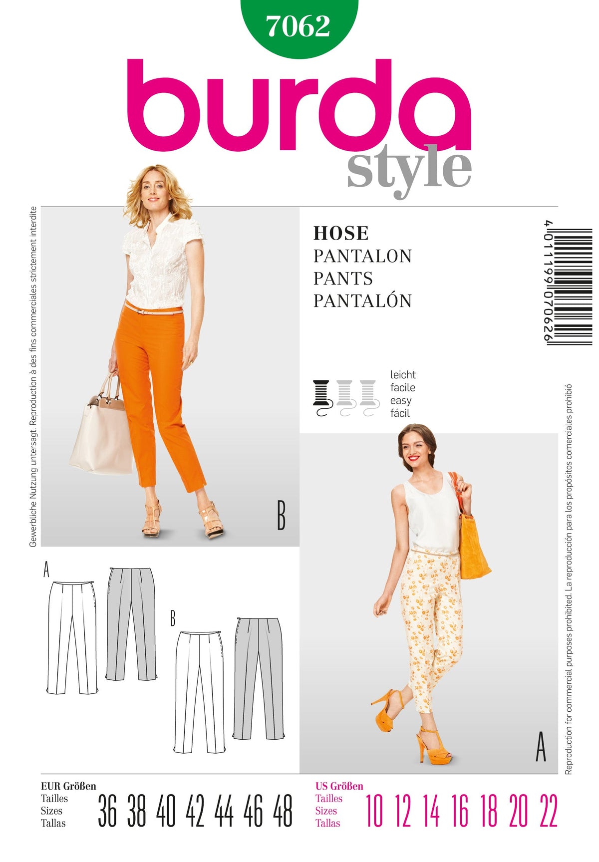 Burda Style Stylish Pant Sewing Pattern for Fashion Enthusiasts B7062