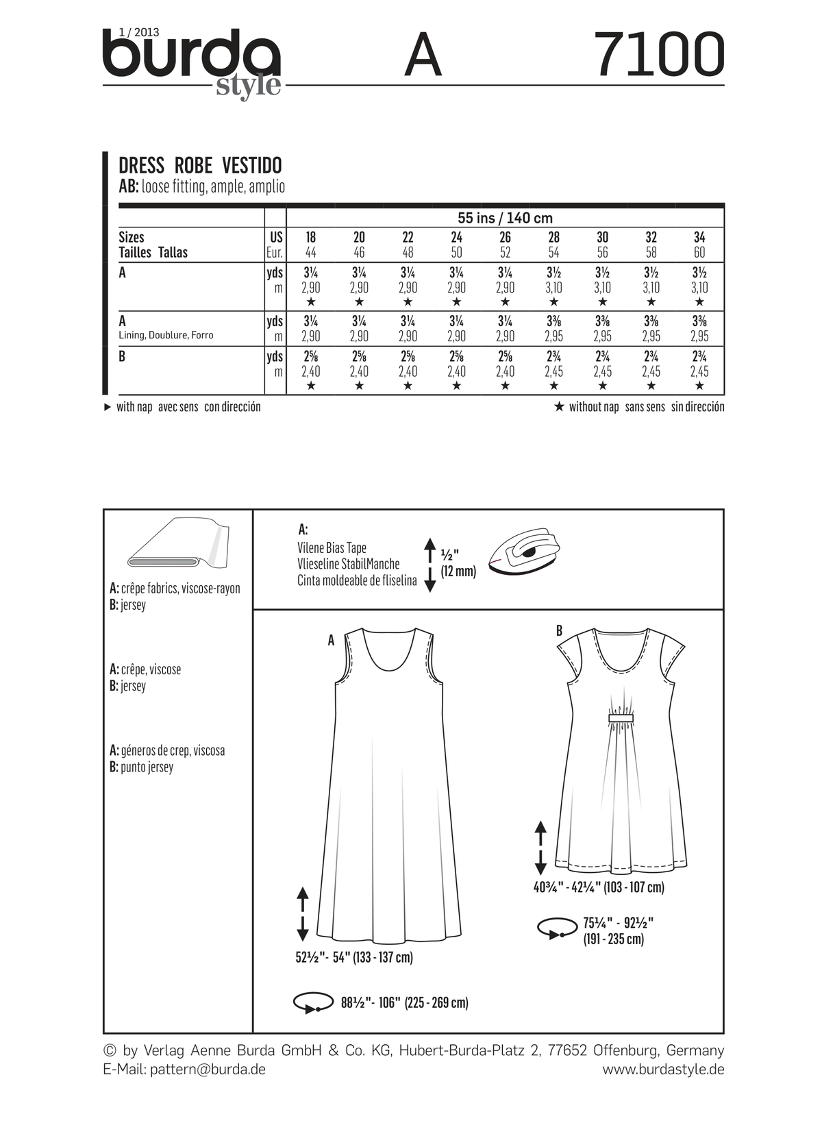 Burda Style Dress Sewing Pattern for Stylish Creations B7100