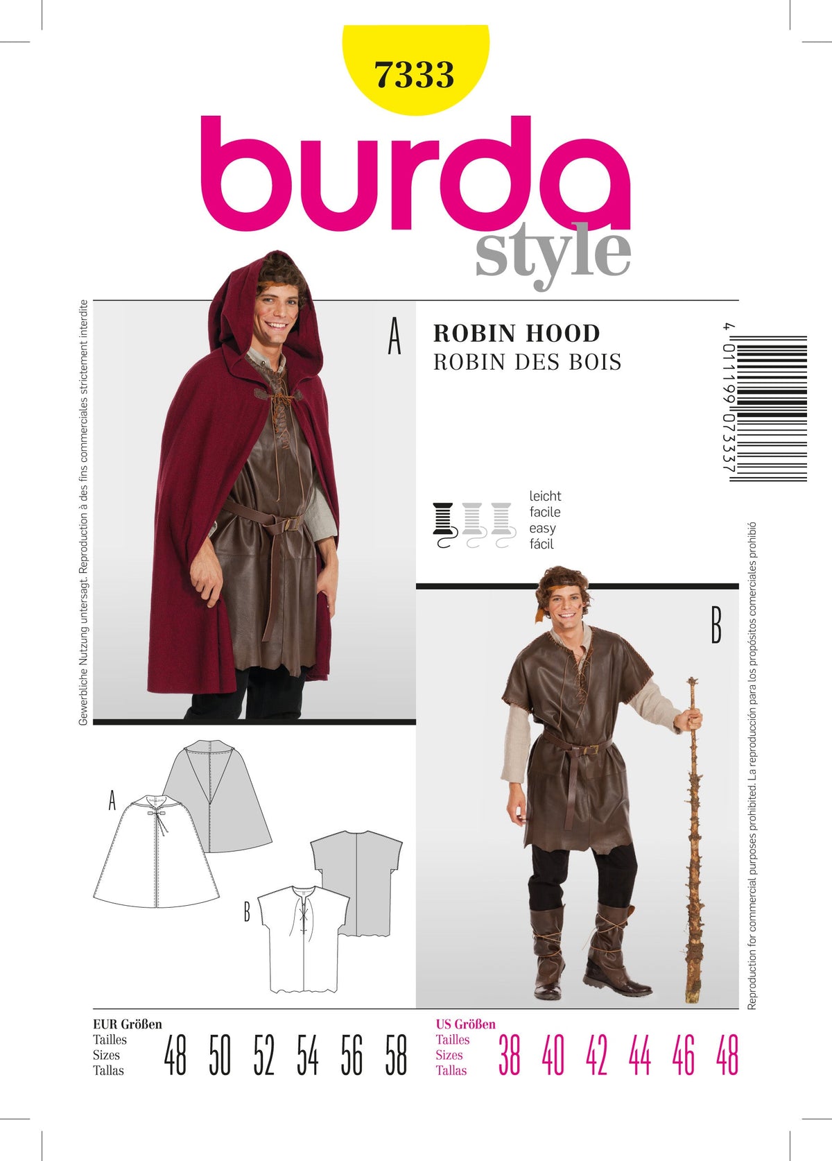 Burda Style Robin Hood Costume Sewing Pattern for Creative Projects B7333