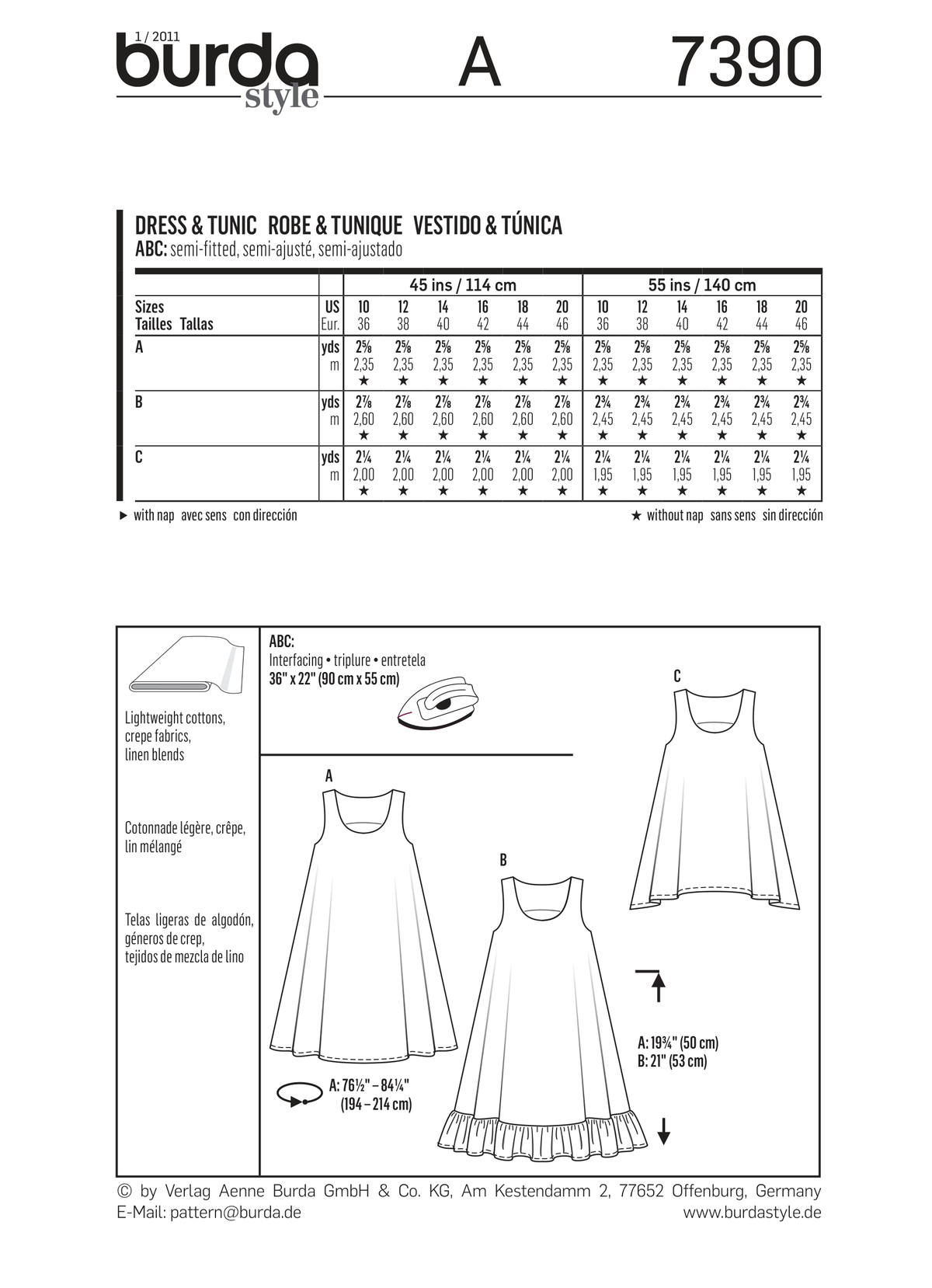 Burda Style Dress & Tunic Sewing Pattern for Stylish Creations B7390
