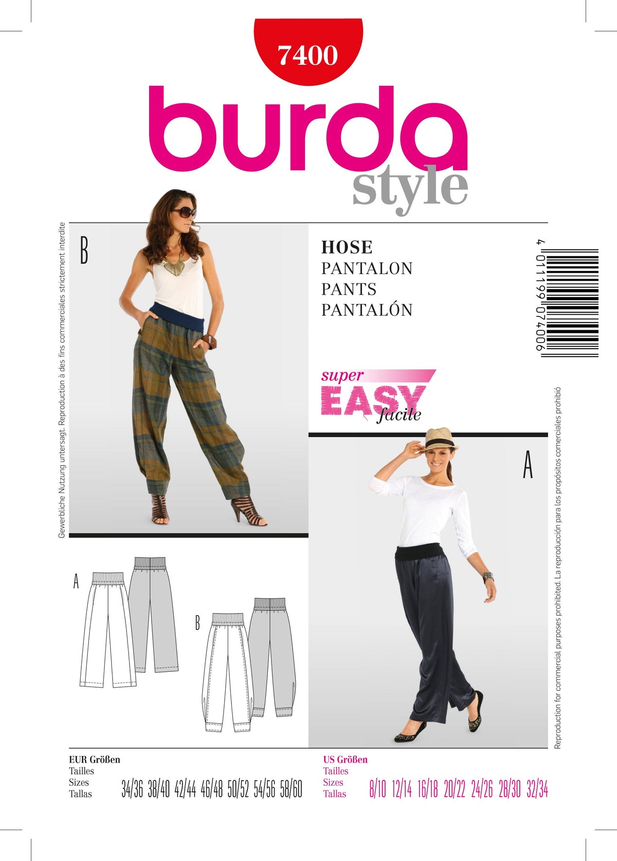 Burda Style Stylish Pant Sewing Pattern for Fashion Enthusiasts B7400