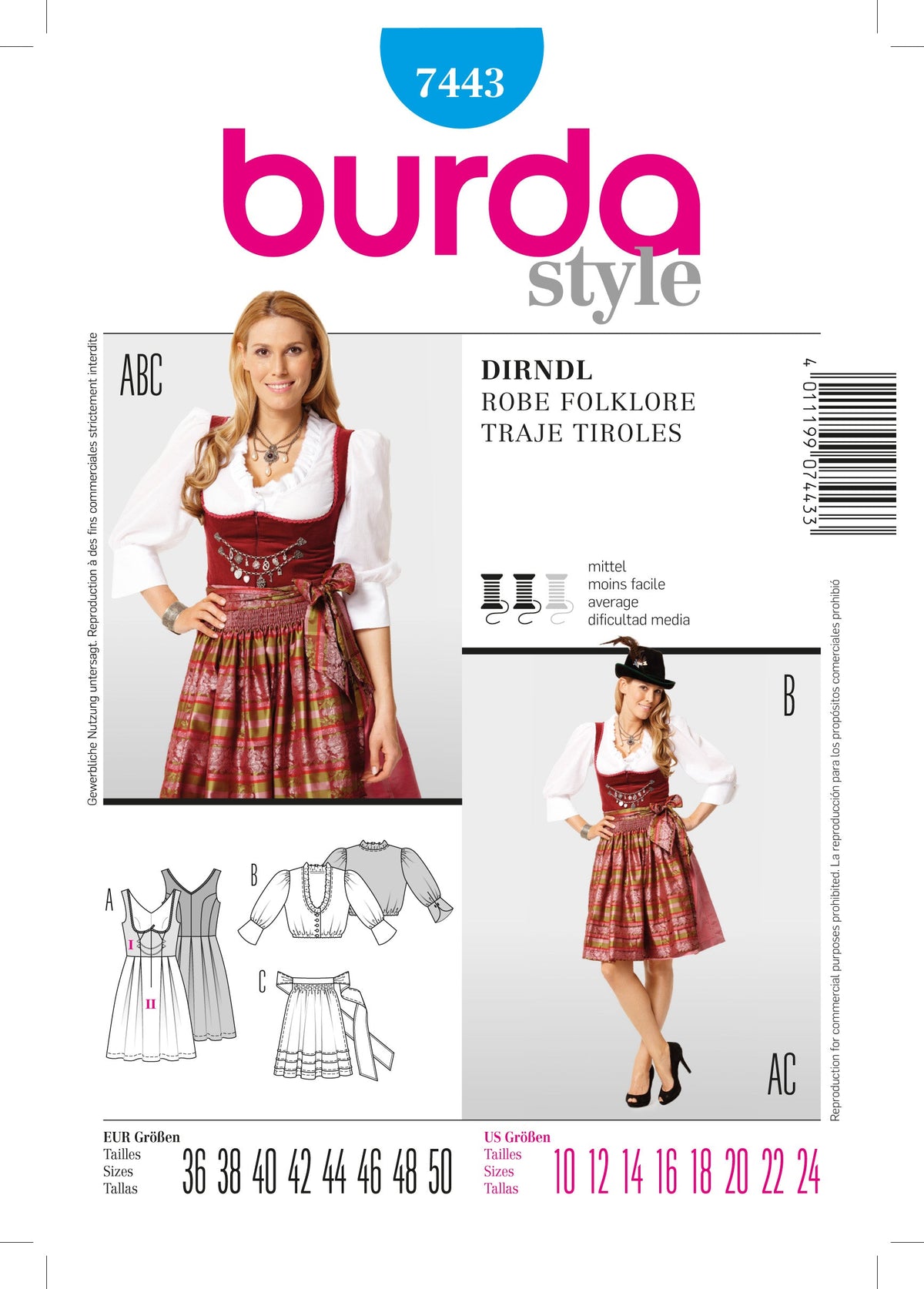 Burda Style Dirndl Dress: Stylish Sewing Pattern for All Levels B7443