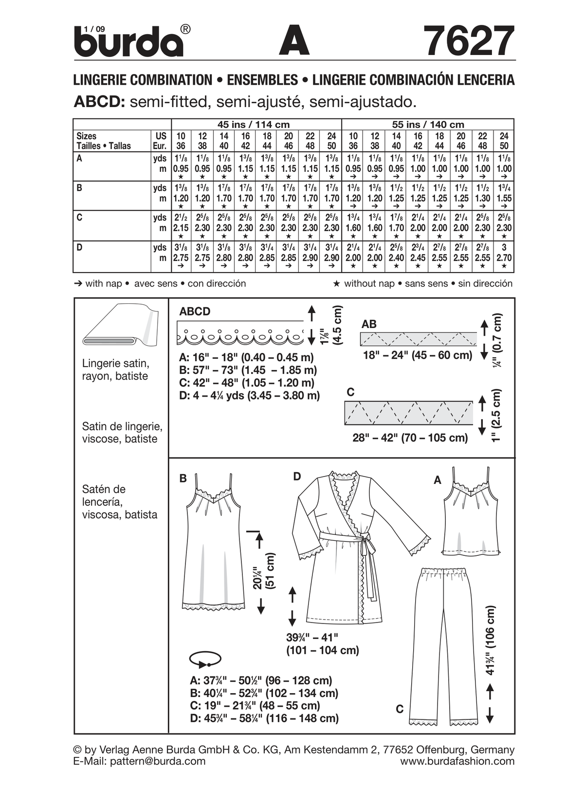 Burda Style Lingerie Coordinates Sewing Pattern for Stylish Creations B7627