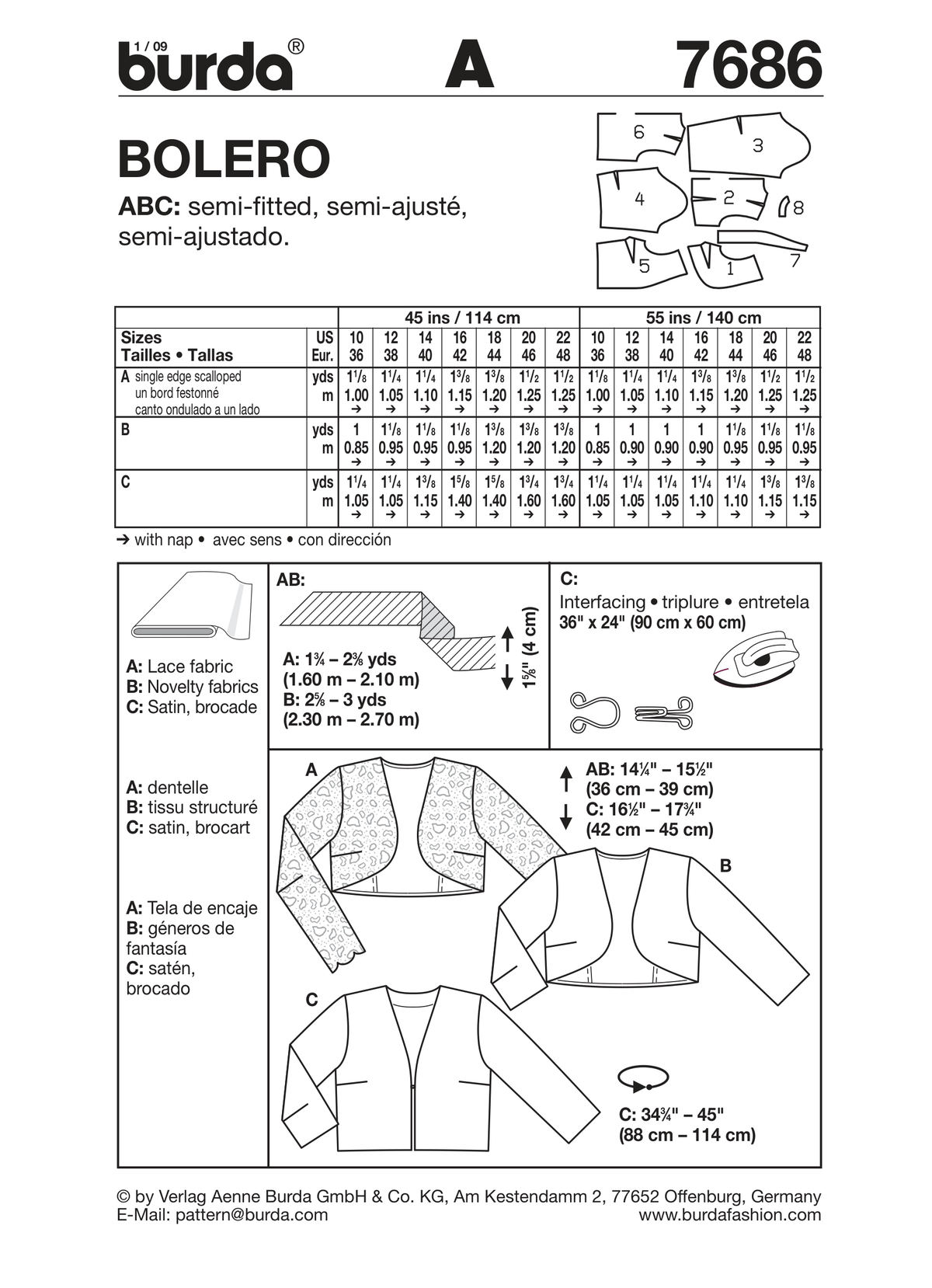 Burda Style Bolero Sewing Pattern for Stylish Creations B7686