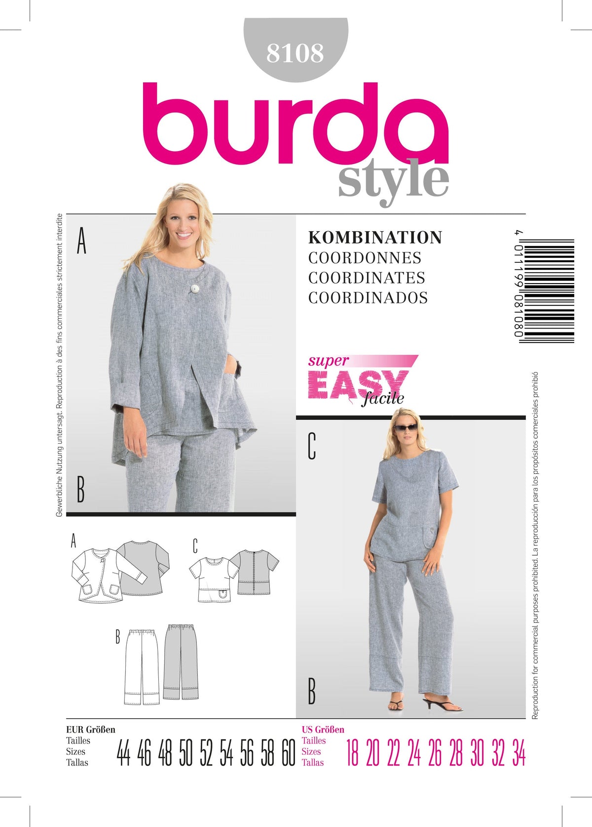 Burda Style Stylish Coordinates Sewing Pattern for Fashion Enthusiasts B8108