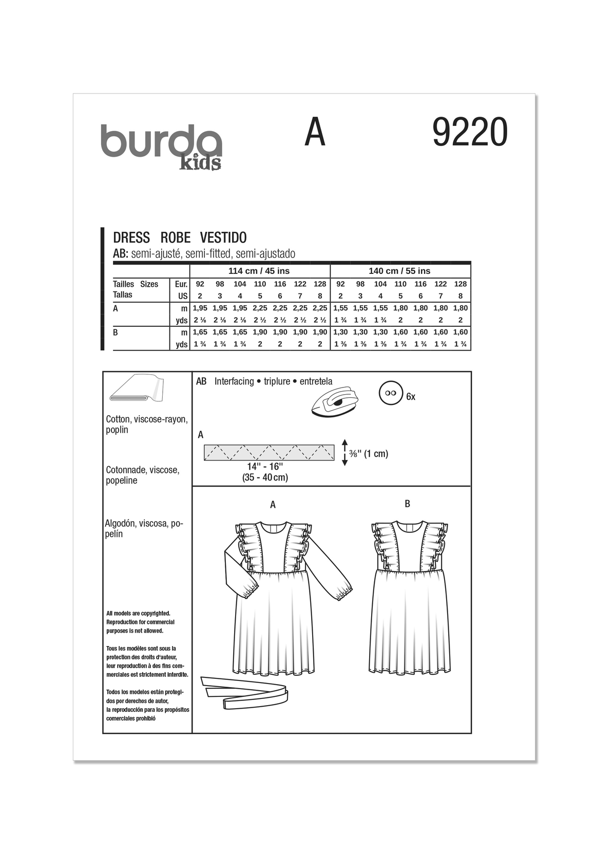Burda Style Children's Dress Sewing Pattern for Stylish Kids B9220