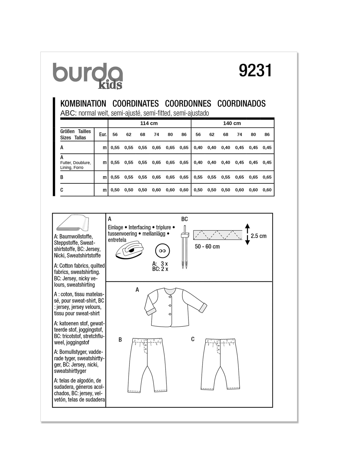 Burda Style Babies' Coordinates Sewing Pattern Guide B9231
