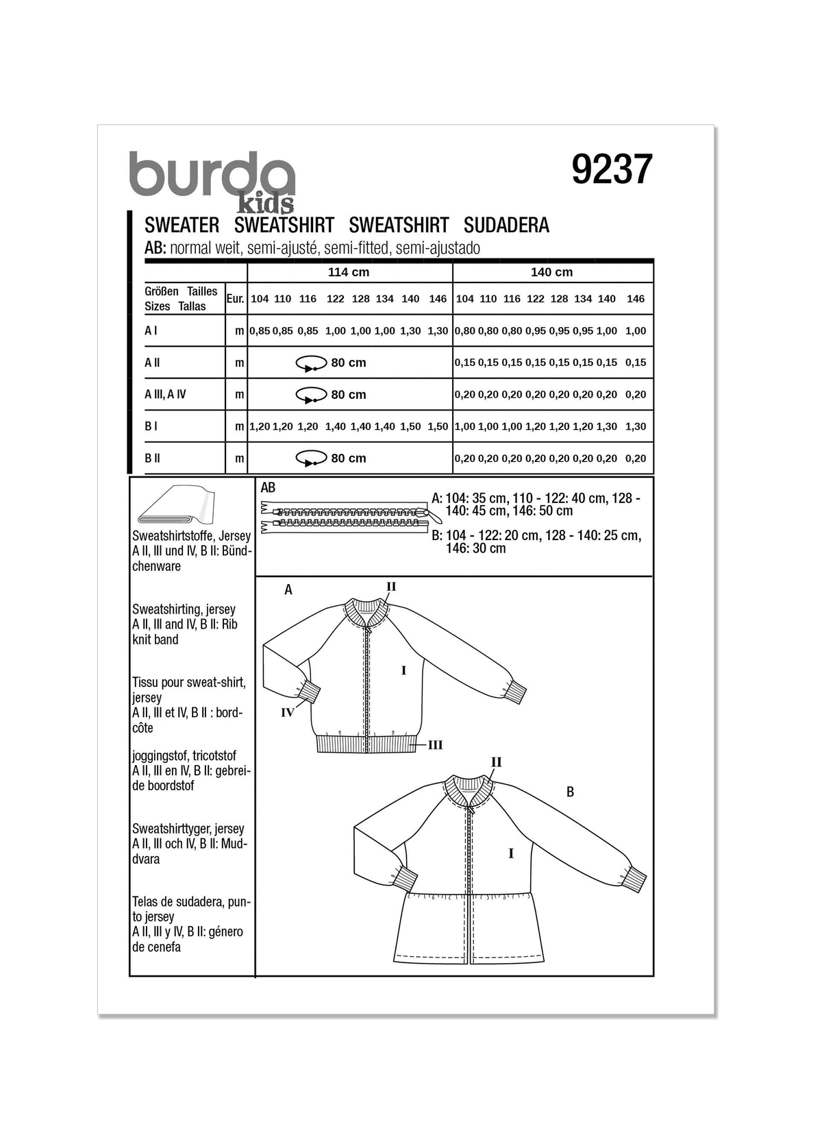 Burda Style Children's Blouson Top Sewing Pattern B9237