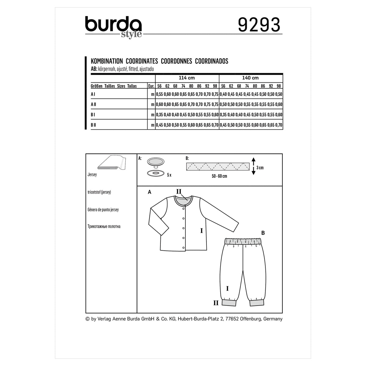 Burda Style Babies' Jacket Reversible Sewing Pattern B9293