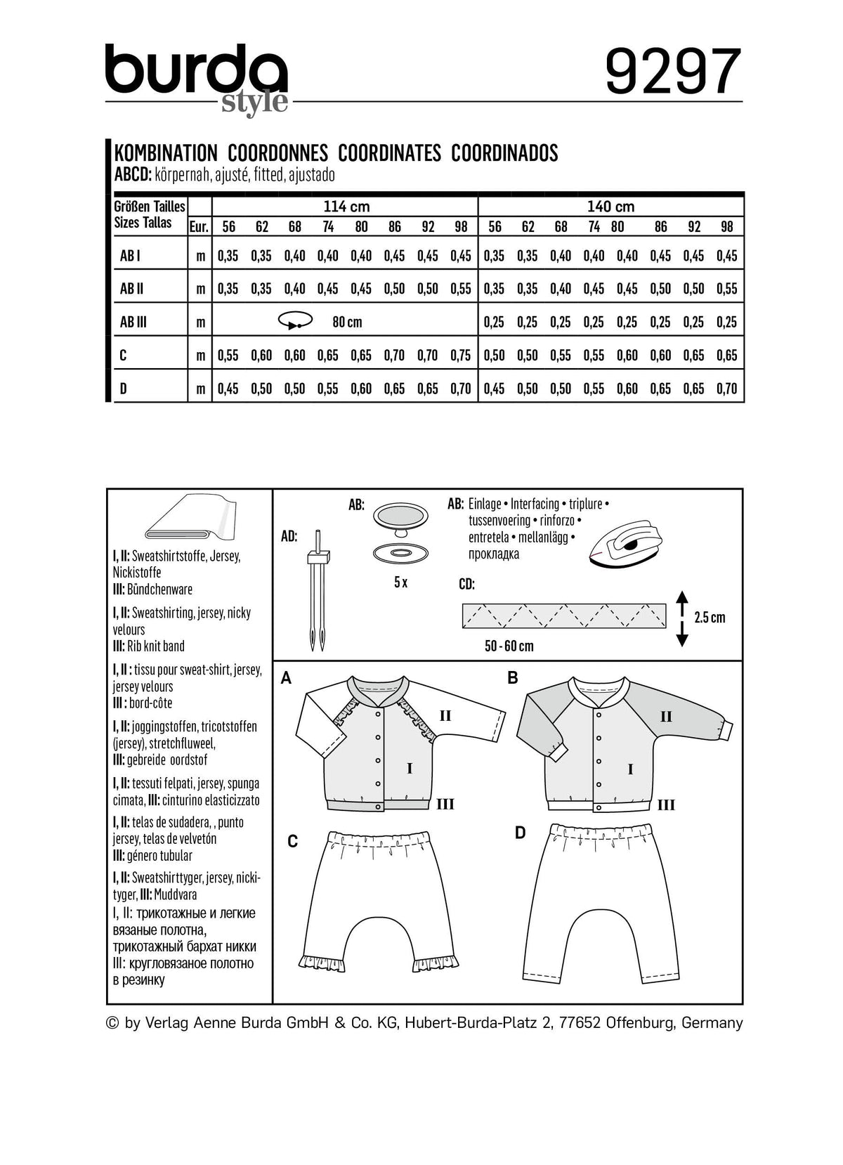 Burda Style Baby Sportswear Sewing Pattern for Stylish Creations B9297