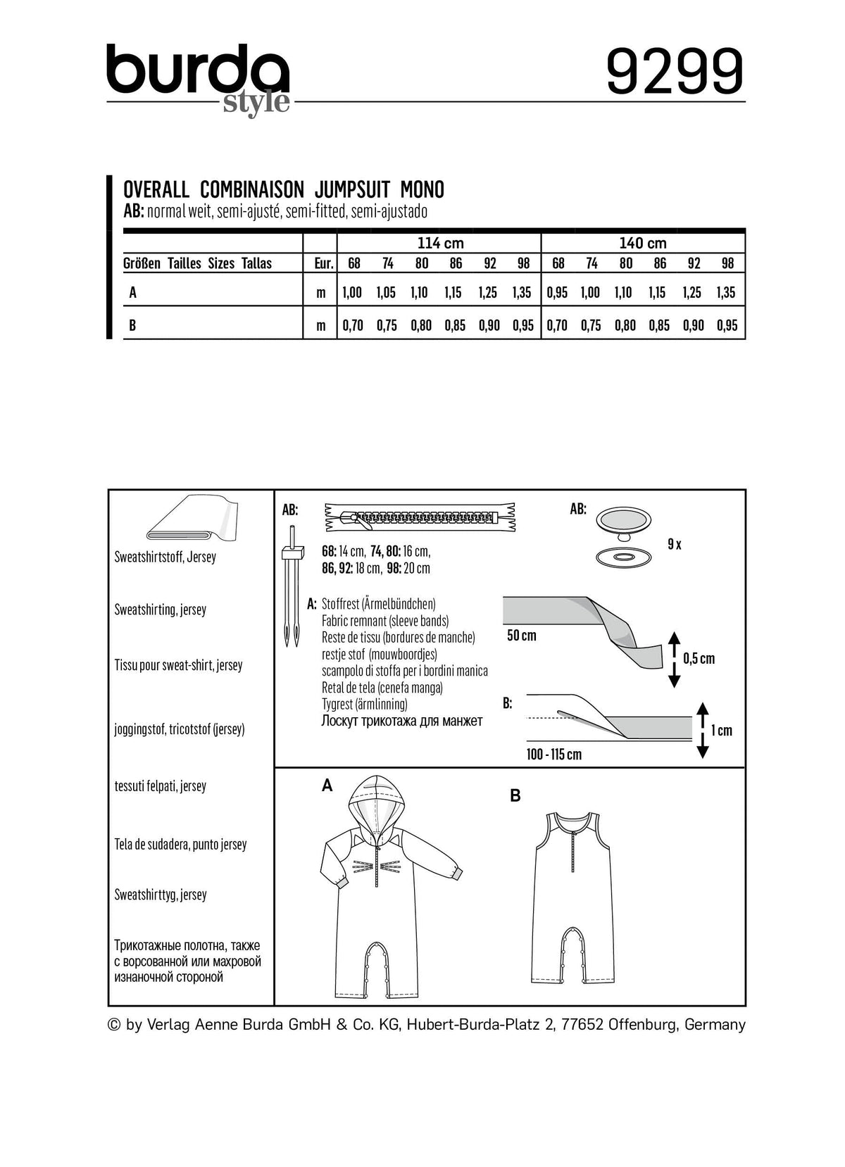Burda Style Toddler Sportswear Sewing Pattern for Stylish Kids B9299
