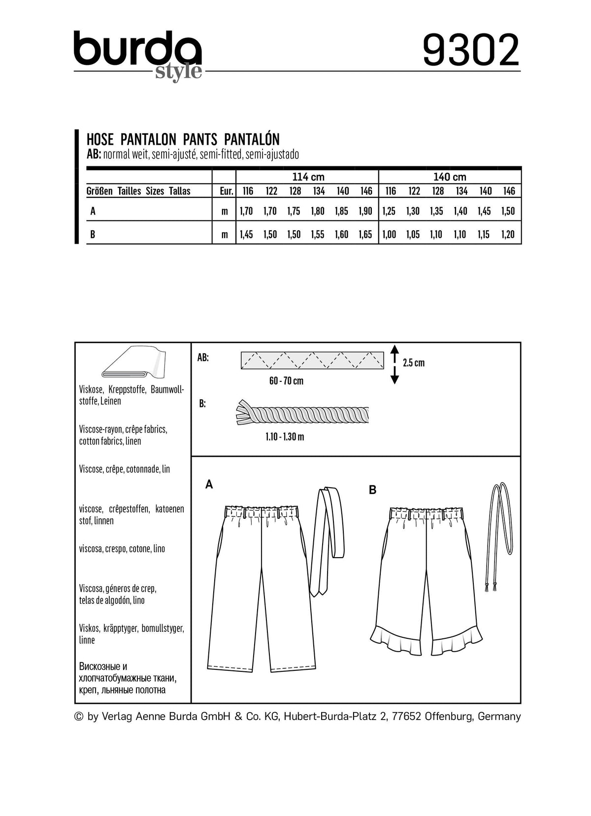 Burda Style Child Skirt/Pants Sewing Pattern for Stylish Kids B9302