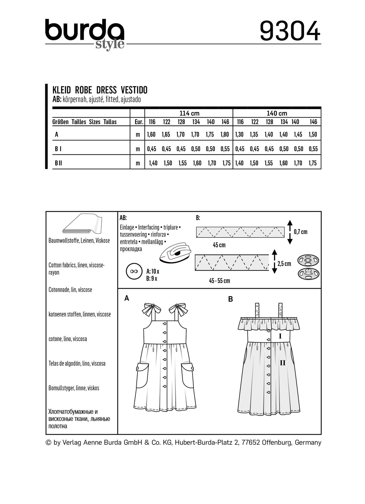 Burda Style Child Dress Sewing Pattern for Stylish Creations B9304