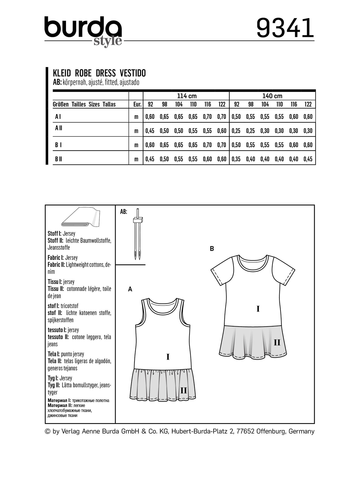 Burda Style Child Dress Sewing Pattern for Stylish Creations B9341