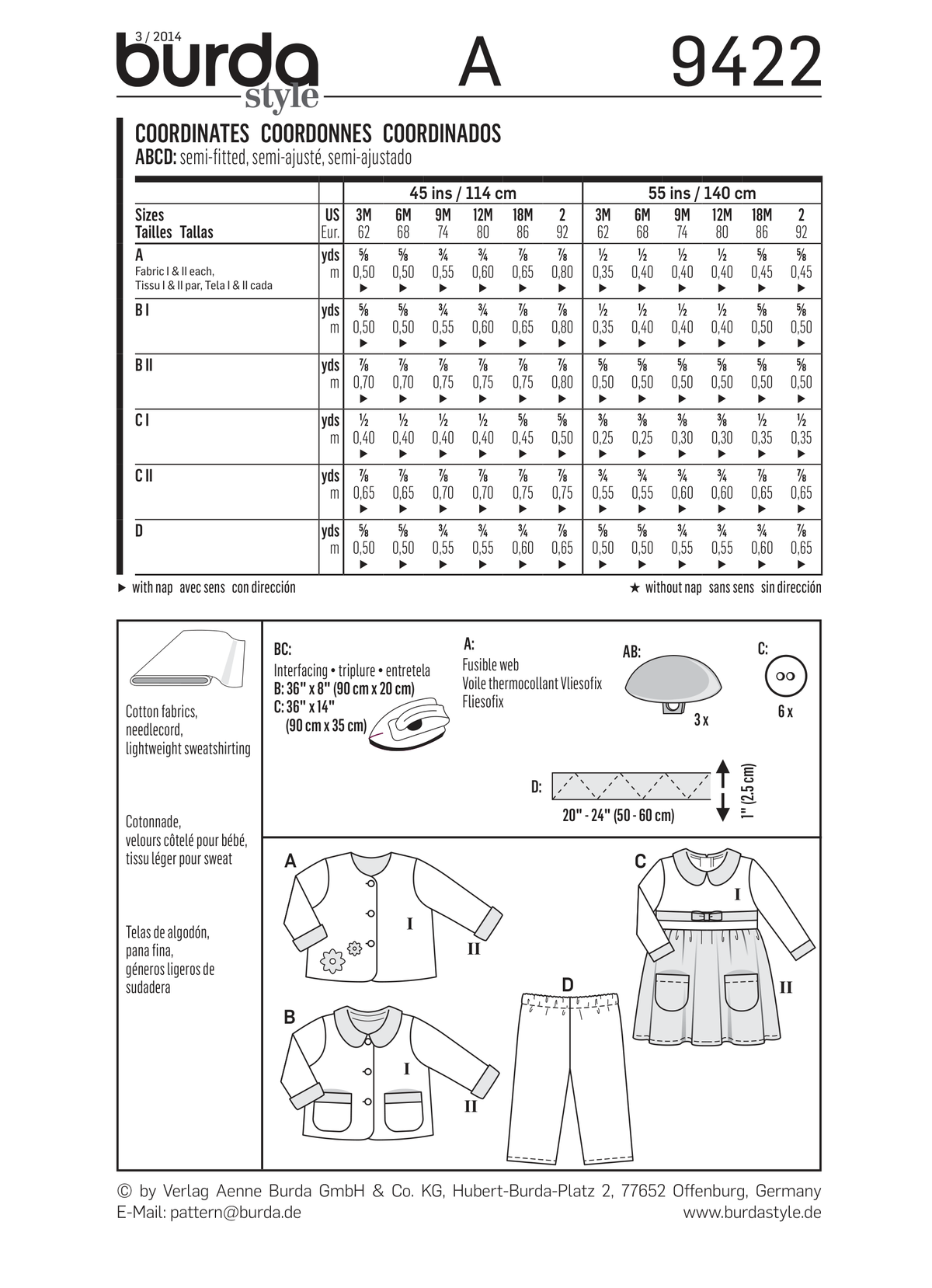 Burda Style Sportswear Baby Sewing Pattern for Stylish Creations B9422