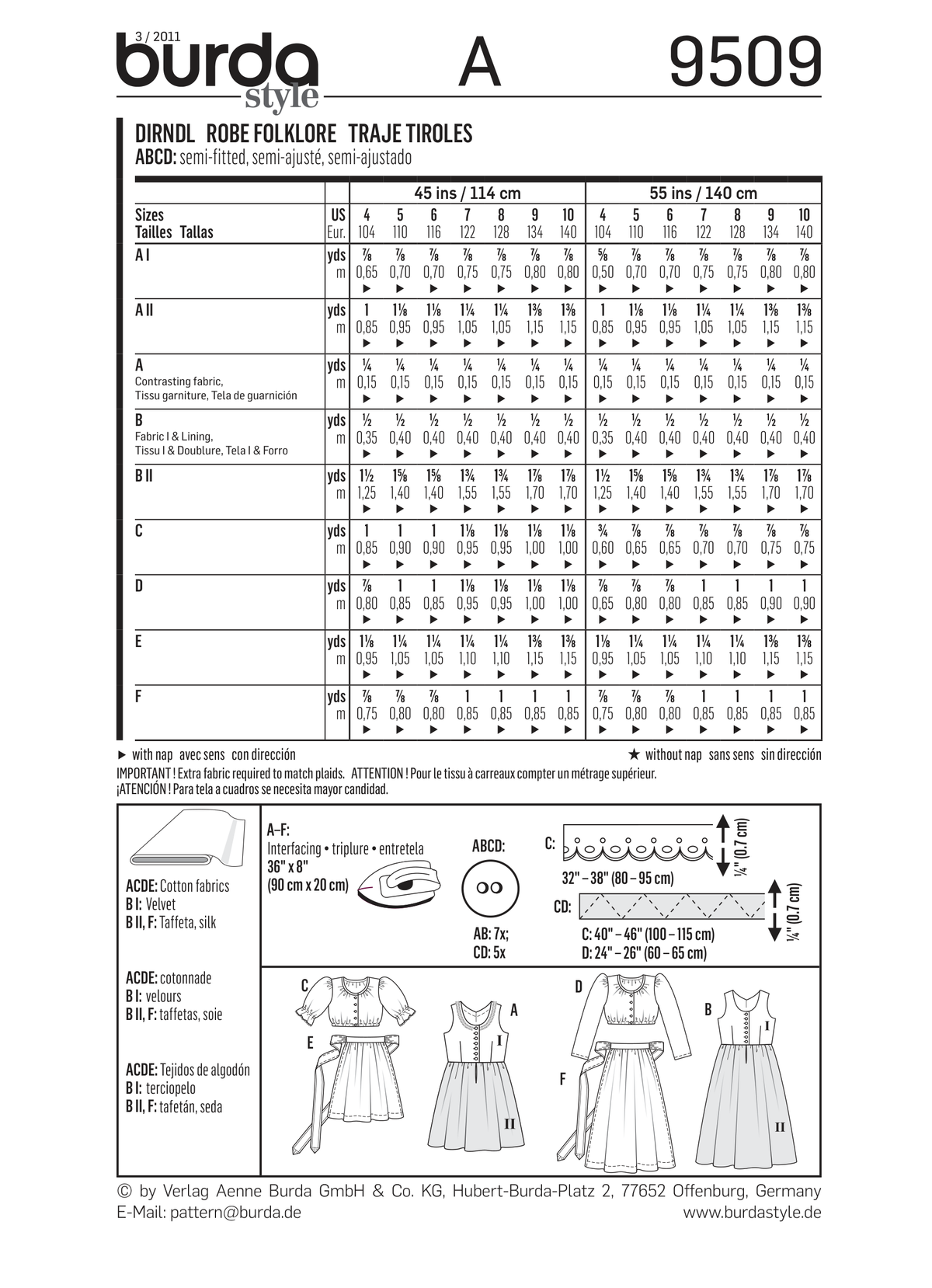 Burda Style Dirndl Dress Sewing Pattern for Stylish Creations B9509