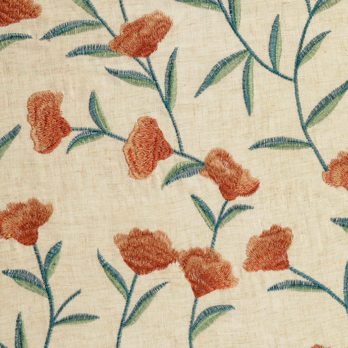 Barbara Viscose Linen Dressmaking Fabric - Terracotta Flowers