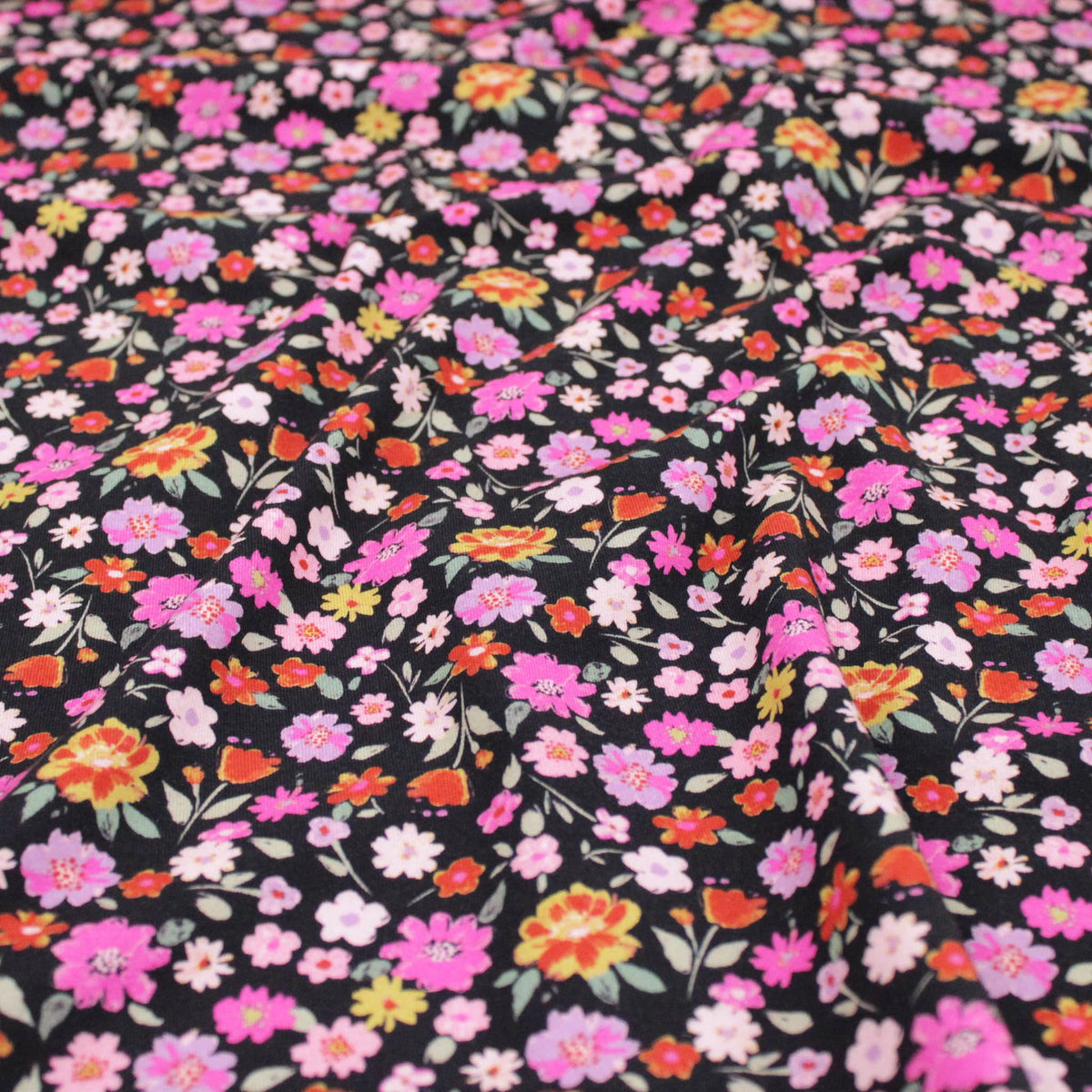 Cerise on Black Mini Flowers