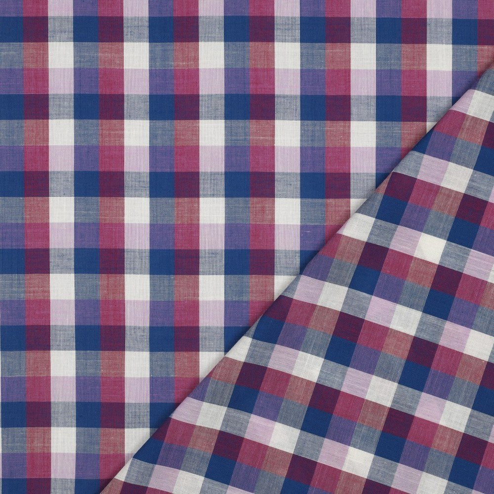 Beth Check Cotton Yarn-Dyed Dressmaking Fabric - Navy & Pink