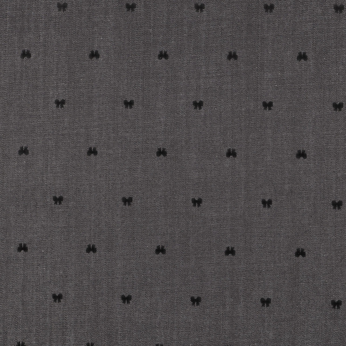 Black Stretch Denim with Velvet Flocked Detail Cotton Fabric - Bow