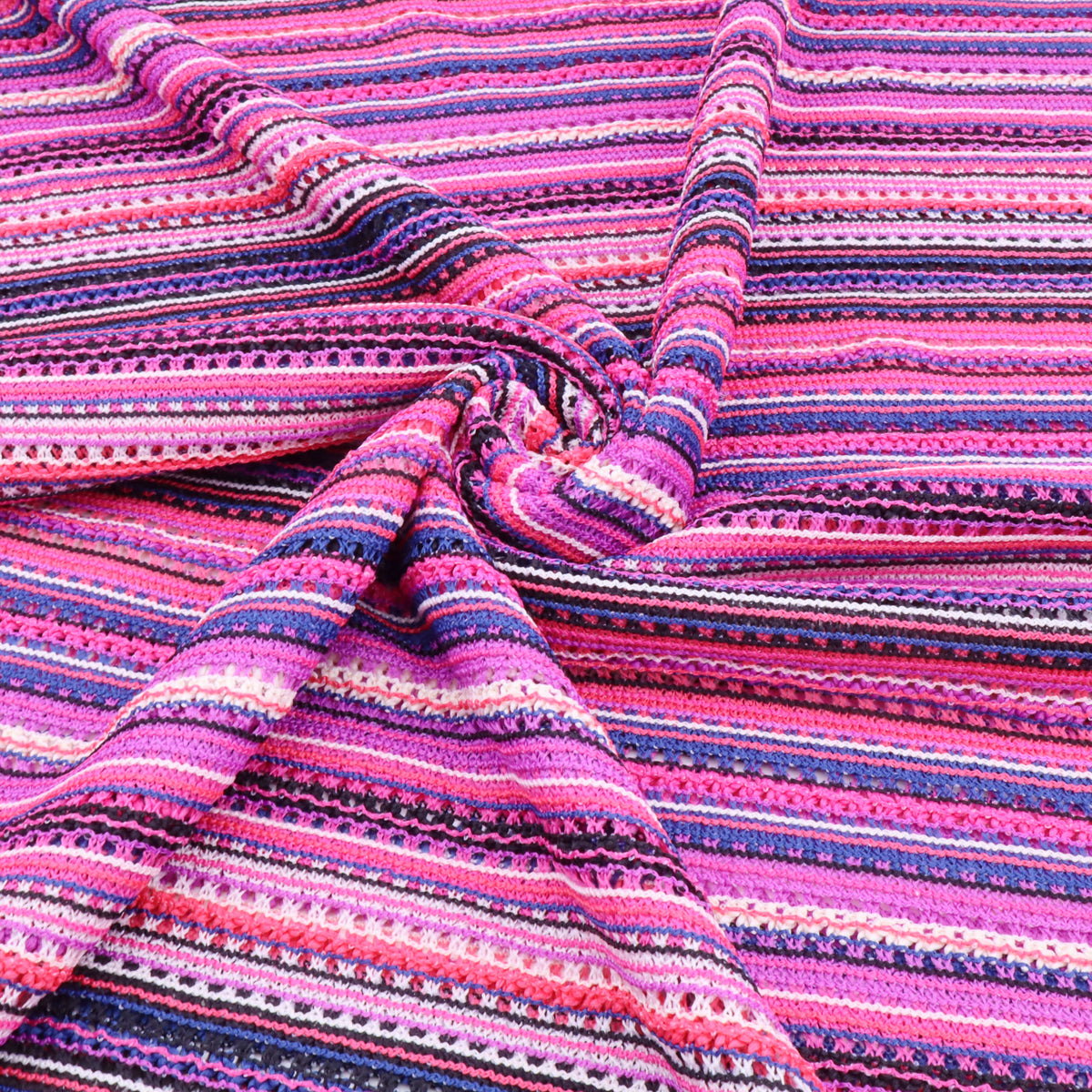 Boho Knitted Crochet Mesh Lace Stretch Sweater Fabric - Fuchsia