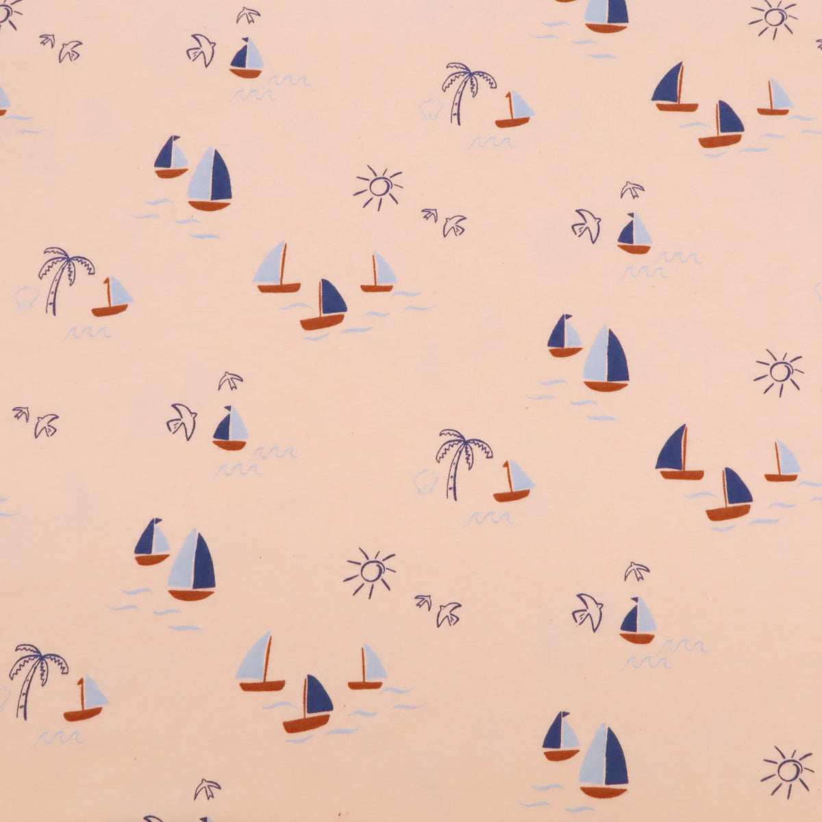 Bonnie Printed Organic Cotton Jersey Dressmaking Fabric - Natural Boats