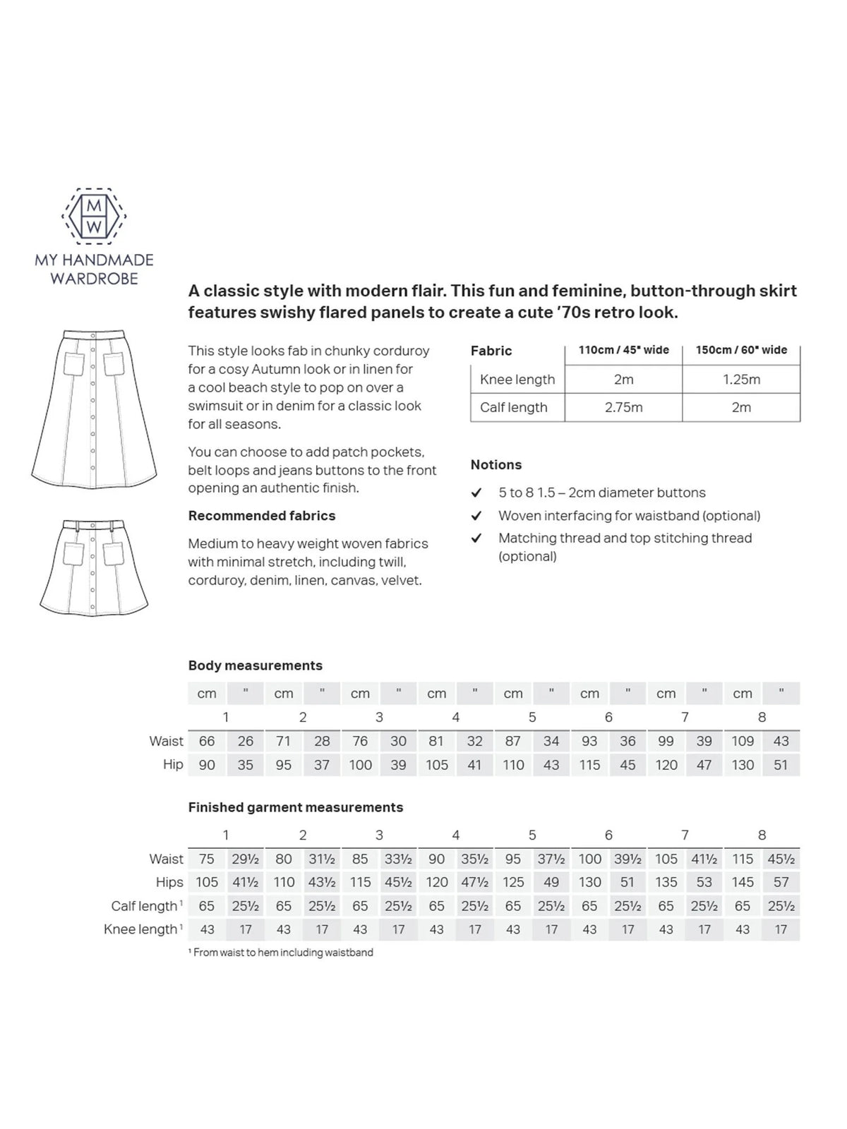 Button-up Skirt Sewing Pattern - By My Handmade Wardrobe