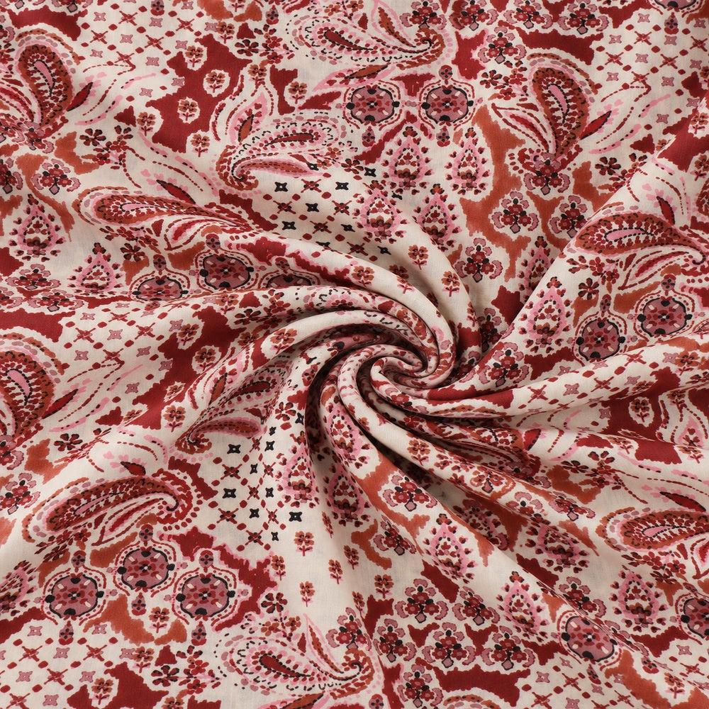 Burgundy Paisley Textured Crepe