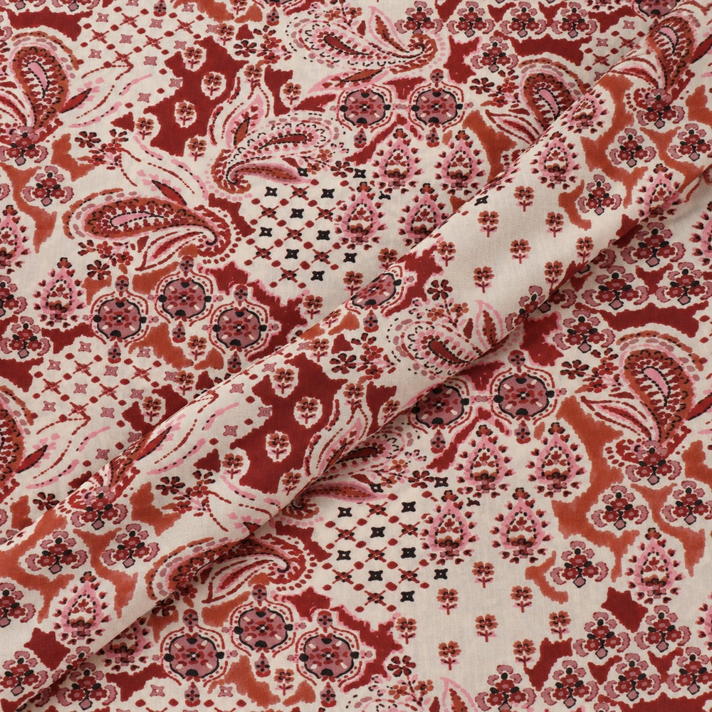 Burgundy Paisley Textured Crepe