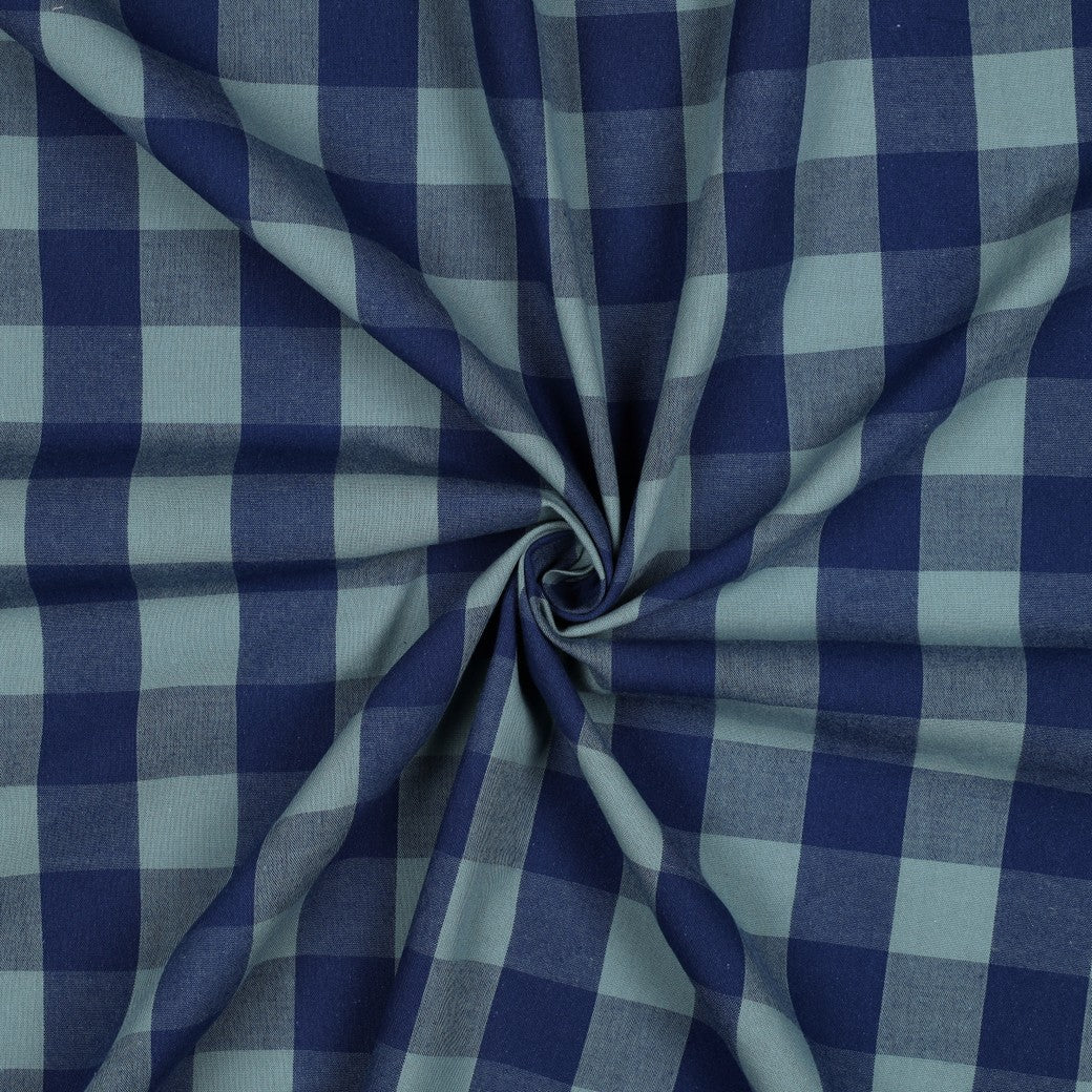 Verona Checked Yarn-Dyed Cotton Dressmaking Fabric - Navy & Muted Teal