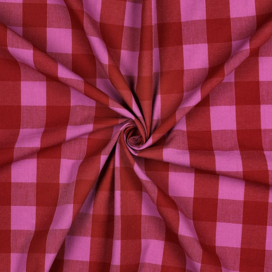 Verona Checked Yarn-Dyed Cotton Dressmaking Fabric - Red & Fuchsia