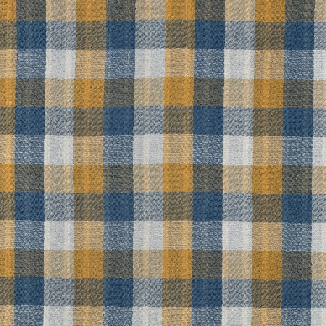 Checkmate Double-Sided Cotton Double Gauze Gingham Oeko Tex - Blue/Mustard
