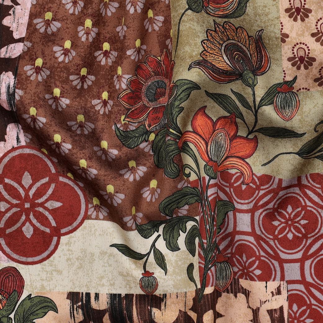 Cloverdale Printed Cotton Satin Dressmaking Fabric - Patchwork Rust