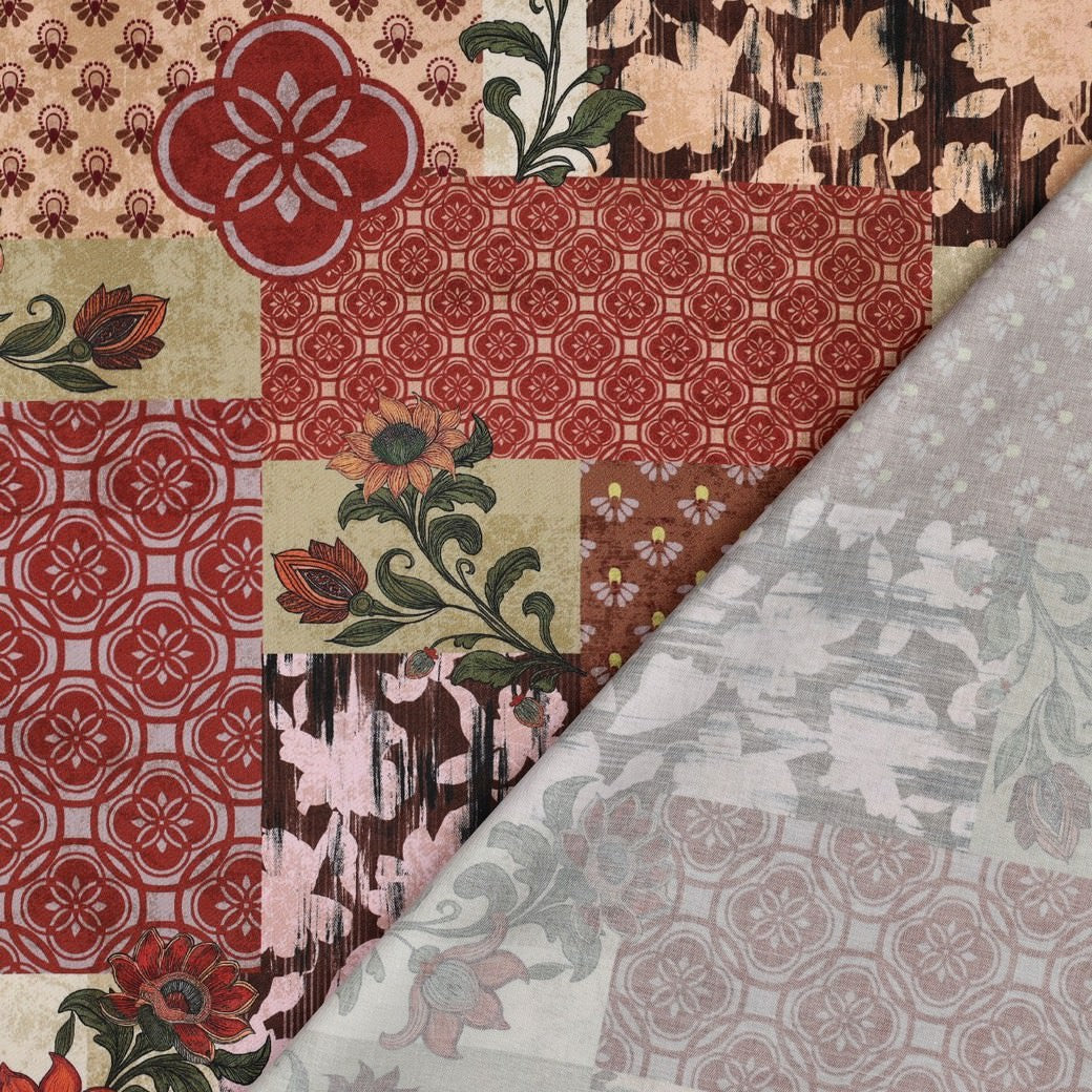 Cloverdale Printed Cotton Satin Dressmaking Fabric - Patchwork Rust
