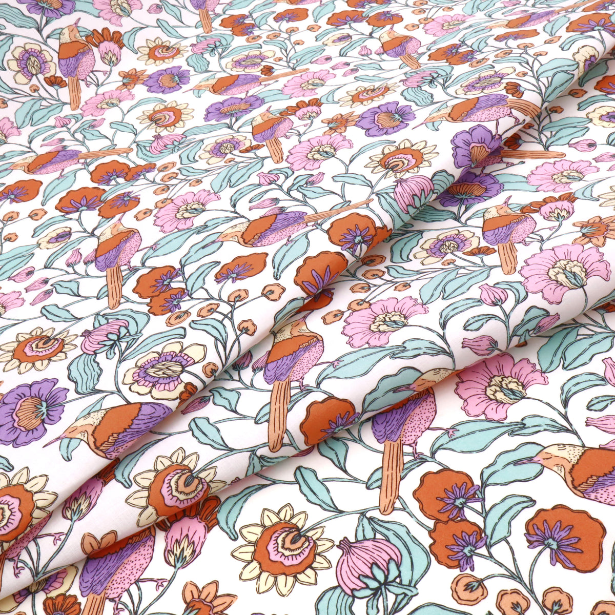 Printed Coated Cotton Water Repellent Tablecloth Fabric - Birds & Flowers