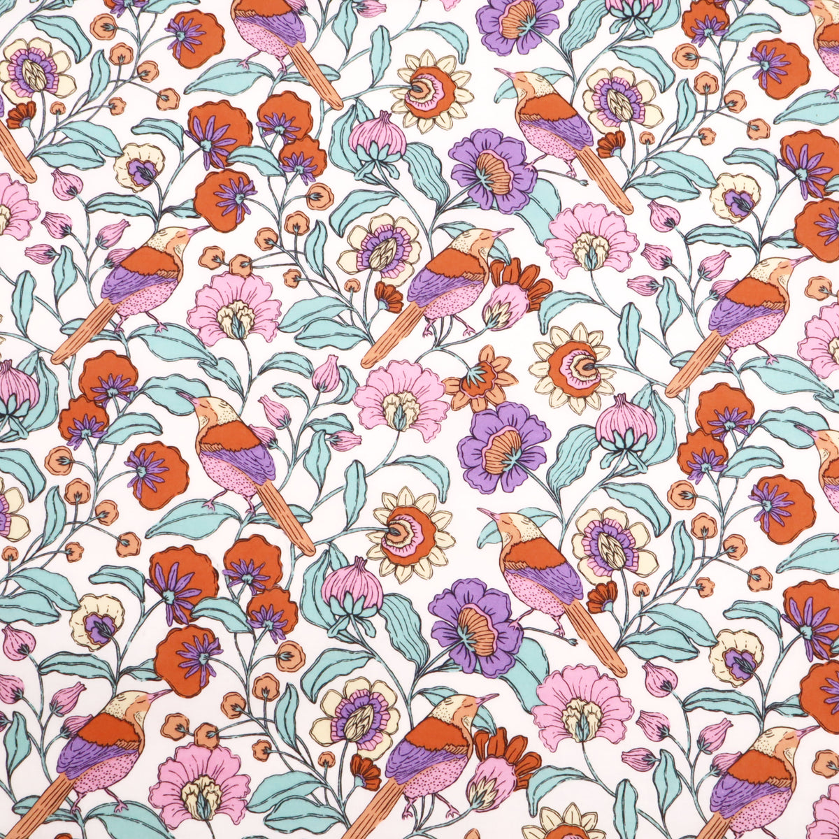 Printed Coated Cotton Water Repellent Tablecloth Fabric - Birds & Flowers