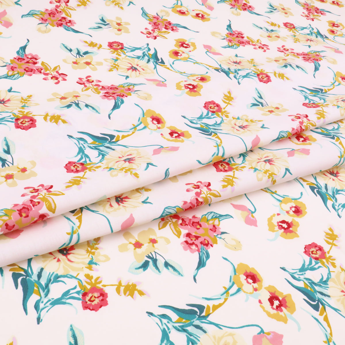 Printed Coated Cotton Water Repellent Tablecloth Fabric - Pretty Flowers on White