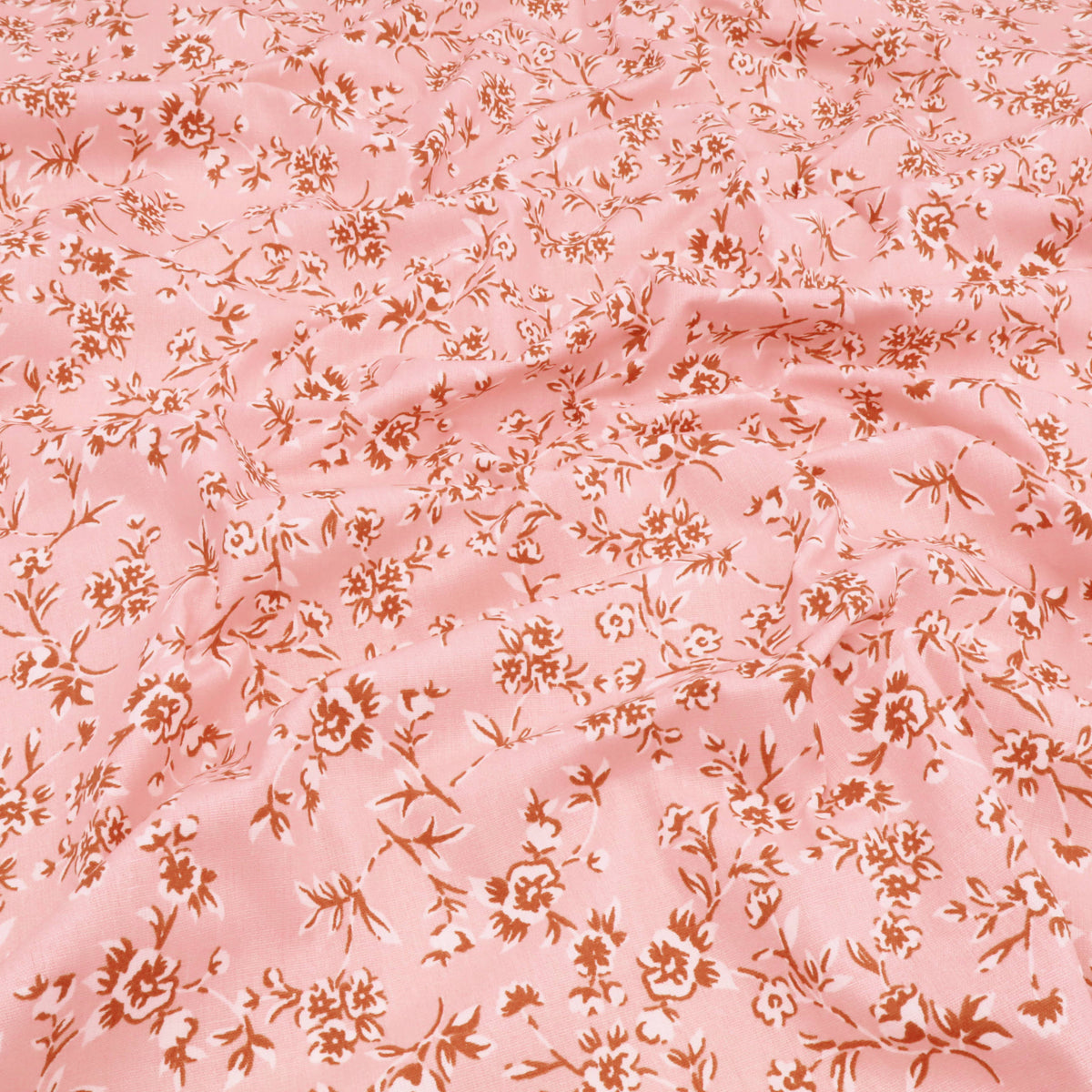 Printed Coated Cotton Water Repellent Tablecloth Fabric - Small Flowers on Pink