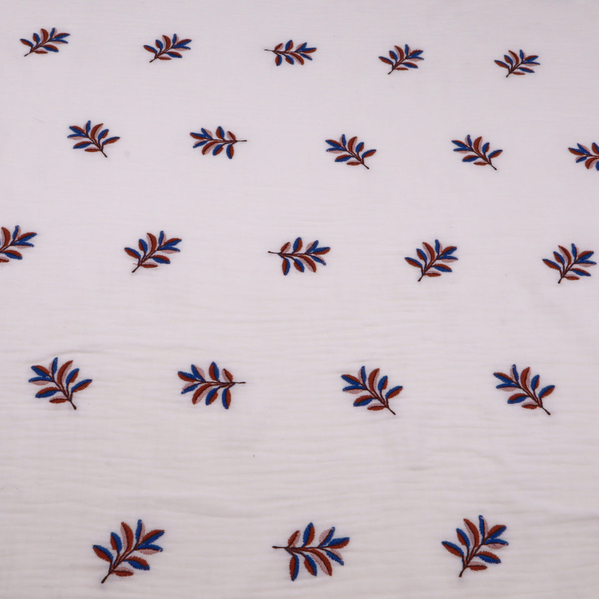 Colette Embroidered Cotton Double Gauze Dressmaking Fabric - Leaves on White