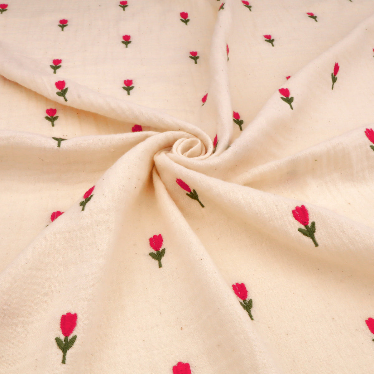 Colette Yarn Dyed Cotton Double Gauze Crinkle Dressmaking Fabric - Red Flowers