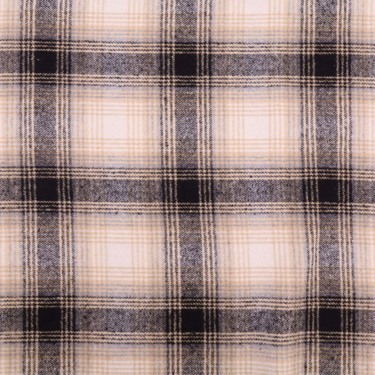 Cosy Thick Brushed Cotton Blend Tartan Plaid Fabric - Large Beige & Black