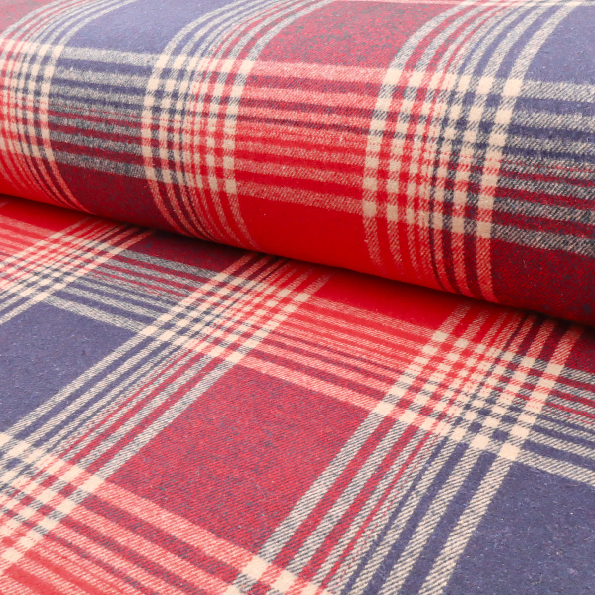 Cosy Thick Brushed Cotton Blend Tartan Plaid Fabric - Large Red & Navy