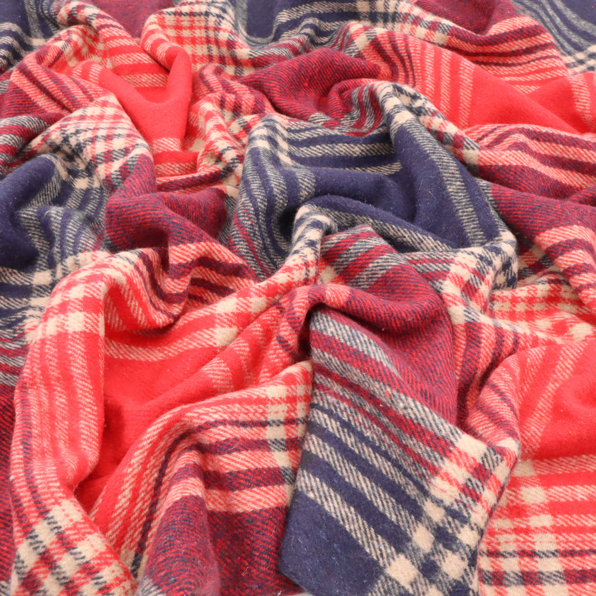 Cosy Thick Brushed Cotton Blend Tartan Plaid Fabric - Large Red & Navy