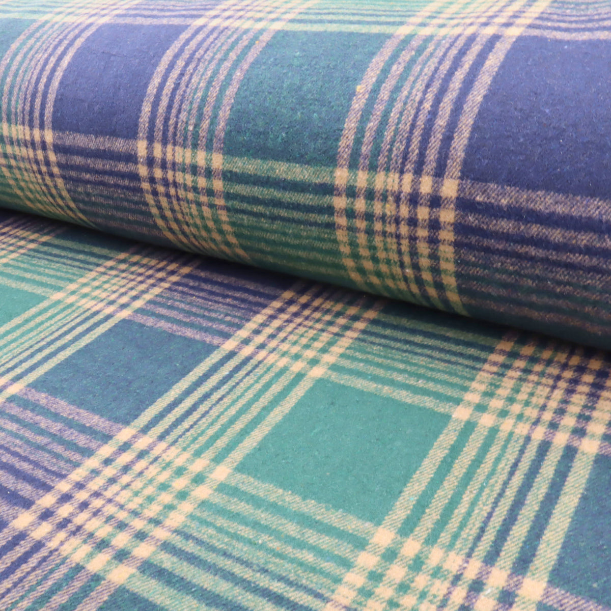 Cosy Thick Brushed Cotton Blend Tartan Plaid Fabric - Large Turquoise & Blue