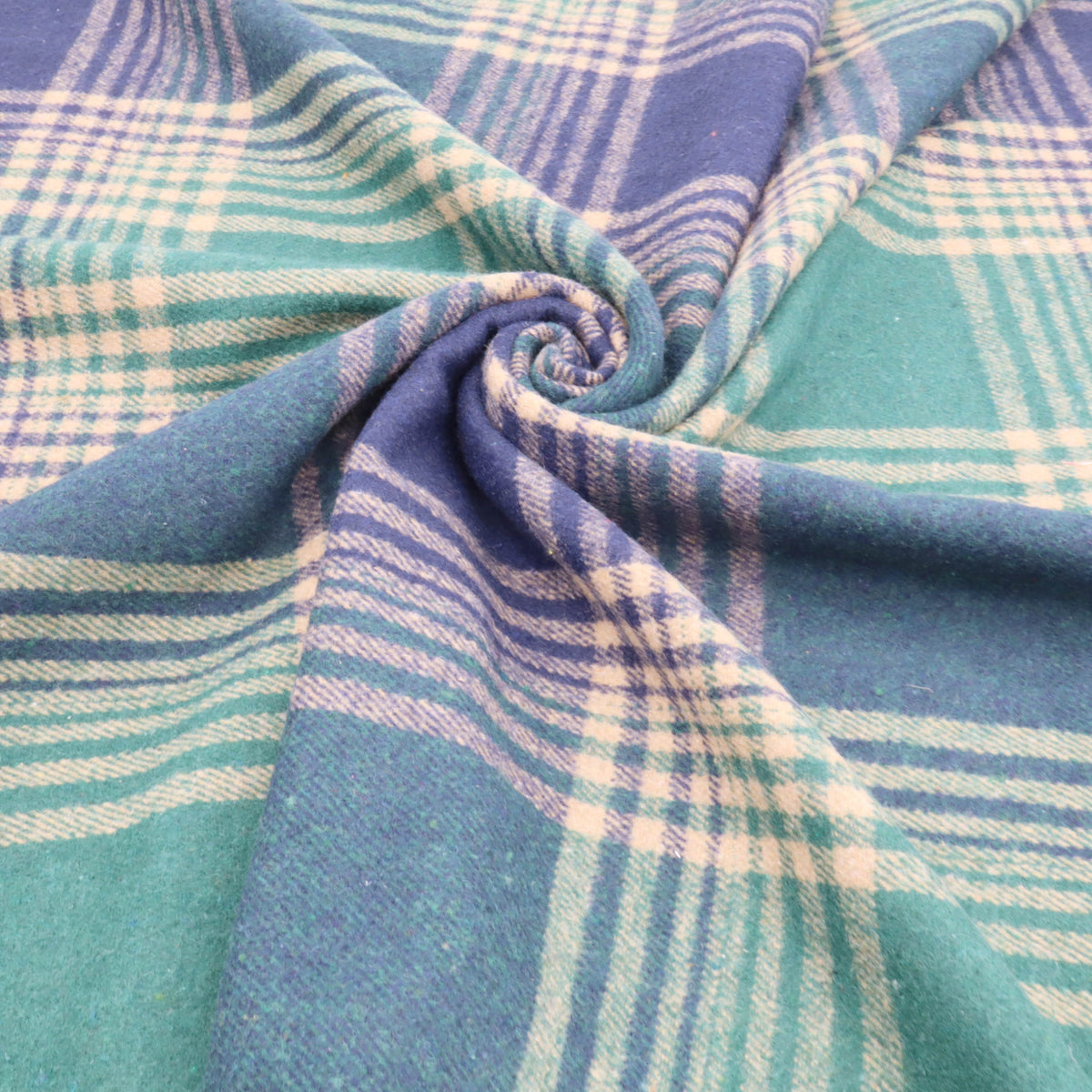 Cosy Thick Brushed Cotton Blend Tartan Plaid Fabric - Large Turquoise & Blue