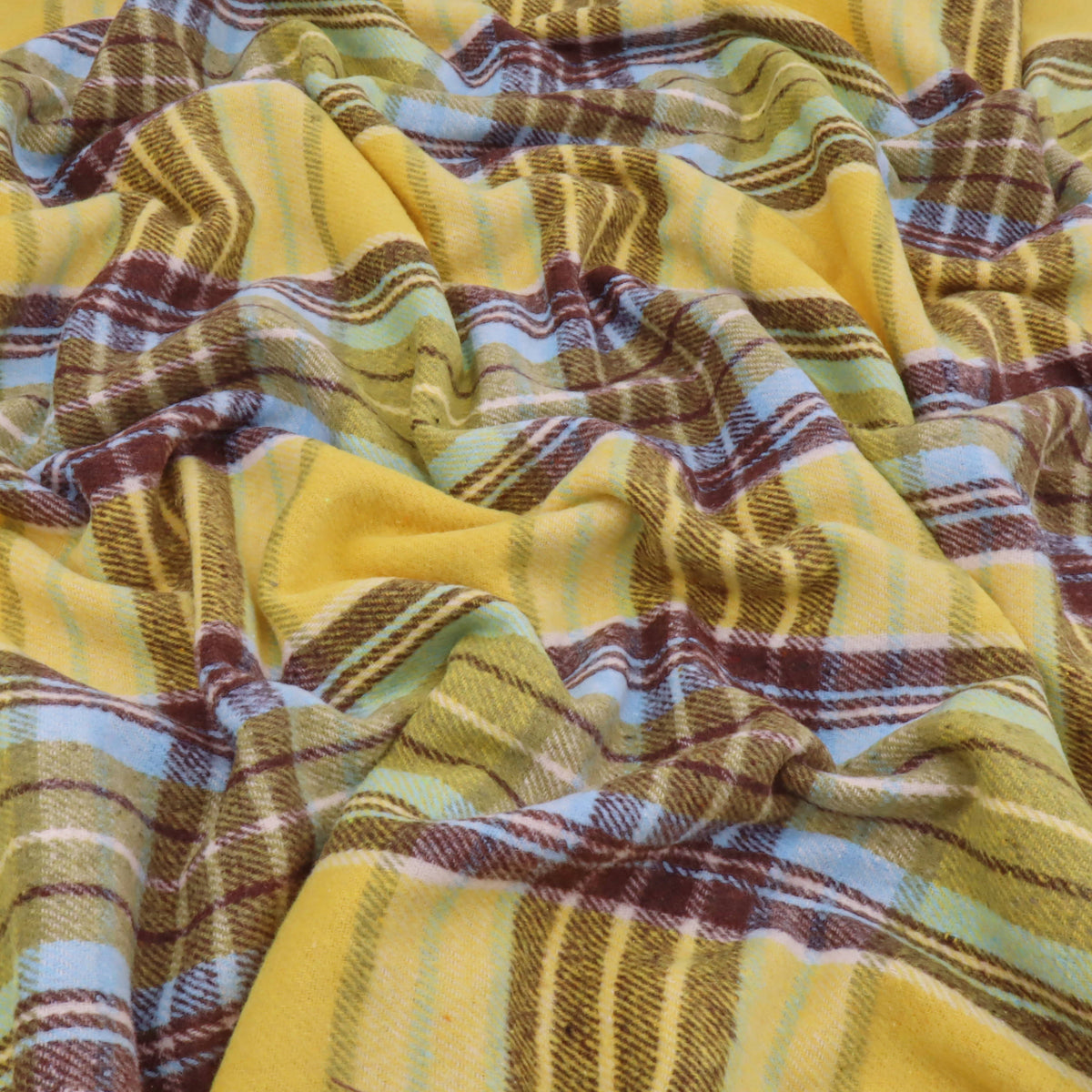 Cosy Thick Brushed Cotton Blend Tartan Plaid Fabric - Large Yellow & Blue