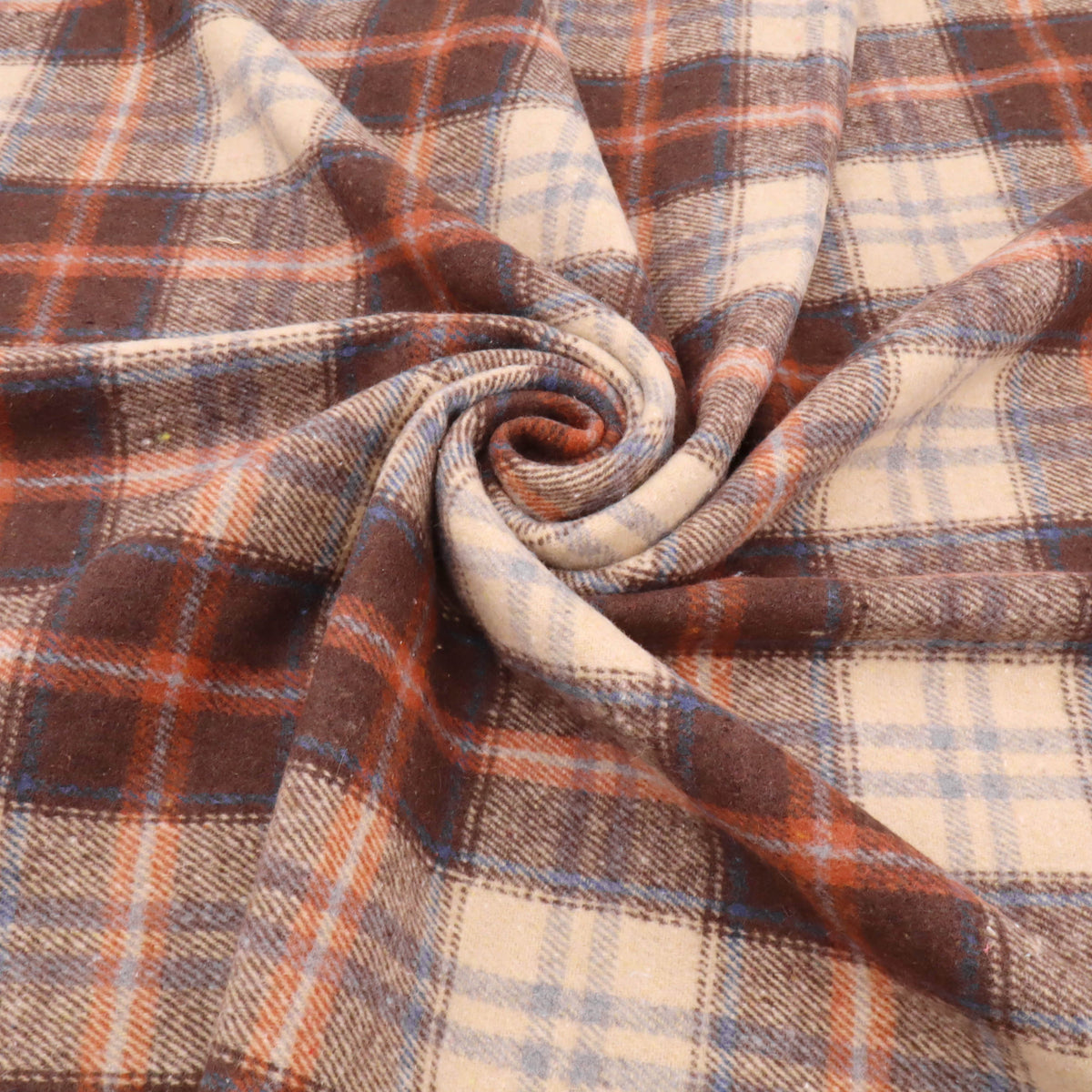 Cosy Thick Brushed Cotton Blend Tartan Plaid Fabric - Small Beige & Brown
